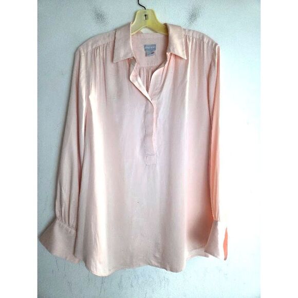 Chico's Women Pale Blush Pink 100% Modal Pop Over Collard Blouse size 2 or US 14 - Picture 1 of 5